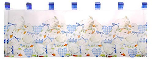 Tischdeckenshop24 Scheibengardine GÄNSE, 45x120 cm, für die Küche, weiße Wohnzimmer Bistrogardine, Moderne und transparente Gardine für den Frühling und Sommer