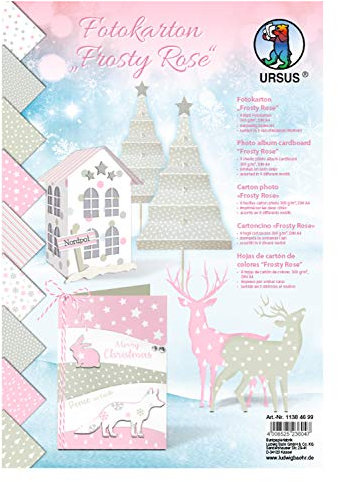 Ursus 11384699 - Fotokarton, Frosty Rose, DIN A4, 300 g/qm, beidseitig bedruckt, 9 Blatt sortiert in 9 Motiven, aus Frischzellulose, ideale Grundlage für Papierkunstwerke
