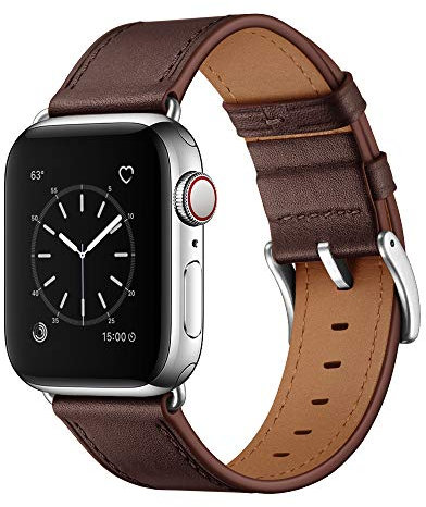 OUHENG - Cinturino di ricambio per Apple Watch, 38 mm, 42 mm, 40 mm, 44 mm, in vera pelle, compatibile con Apple Watch Serie 5, Serie 4, Serie 3, Serie 2, Serie 1 38mm/40mm Marrone cioccolato