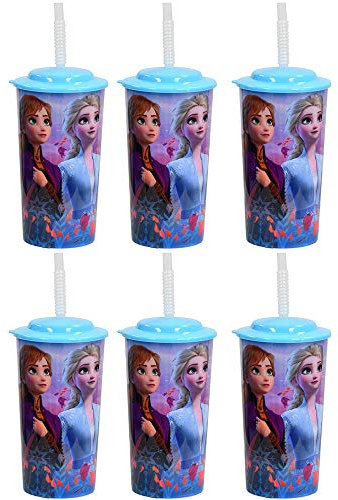 Zak Designs Disney Frozen 2 wiederverwendbare Sport-Trinkbecher mit Deckel und Strohhalmen, 473 ml, 6 Stück