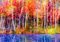 wandmotiv24 Fototapete Gemälde Birkenwald mit See, S 200 x 140cm - 4 Teile, Wanddeko, Wandbild, Wandtapete, Abstrakt Bunt M5983
