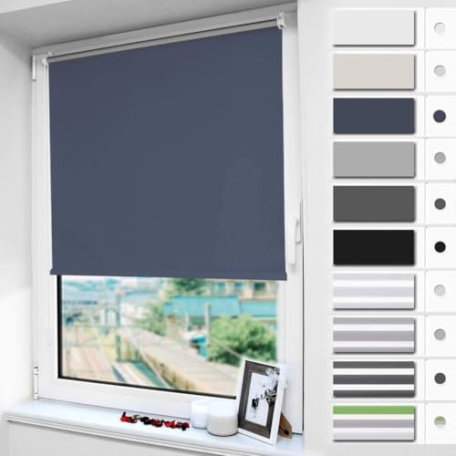 Magiea Verdunklungsrollo ohne & mit Bohren Klemmfix, Dunkelblau B105 x H120 cm (Stoffbreite 100 cm), Klemmrollo Thermorollo, Innenrollo für Sonnen- und Sichtschutz, Rollos für Fenster & Tür