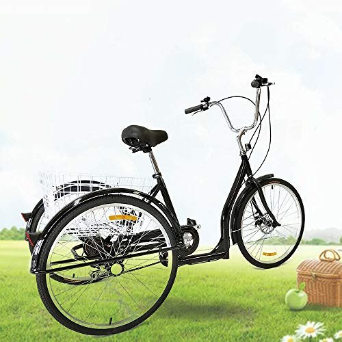 Fetcoi 26 Zoll Erwachsenen Dreirad für Damen/Herren - 6-Gang City-Trike mit Korb (55lbs Tragkraft) & Scheibenbremse - Höhenverstellbarer Sitz bis 120KG- Ideal für Senioren & Einkäufe