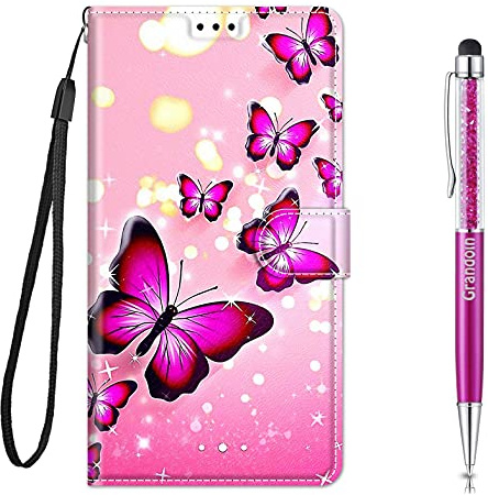 Grandoin Coque pour Xiaomi Redmi 9T, Mode Créatif Effet Désign Étui de Protection Housse en PU Cuir avec Portefeuille Fermeture Magnétique Fentes pour Cartes und Flip Béquille (Papillon 1)
