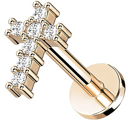 Piercingfaktor Piercing Chirurgenstahl Stecker Kristall Kreuz Glitzer Kugeln Ohr Cartilage Tragus Helix Ohrpiercing Barbell Stab Knorpel 6mm Rosegold