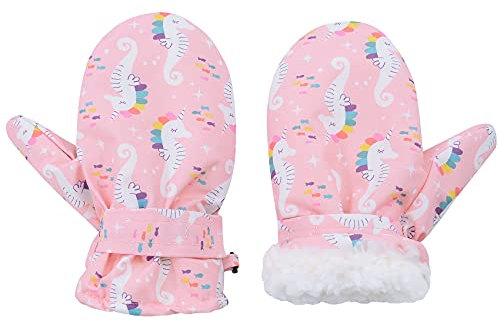Durio Fäustlinge Kinder Skihandschuhe Winddicht Warme Winterhandschuhe Ski Handschuhe für Jungen und Mädchen Skifahren Pink Hippocampus 1-2 Jahre(Tag Size S)