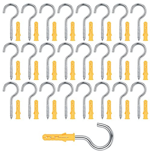 25 Pcs Ceiling Cup Hooks, 304 Stainless Steel Eye Hooks, Metal Ring Eyelets Self-Tapping Hanging Screws, Heavy Duty Eye Bolts for Home, Office, Outdoor - 3.5mm