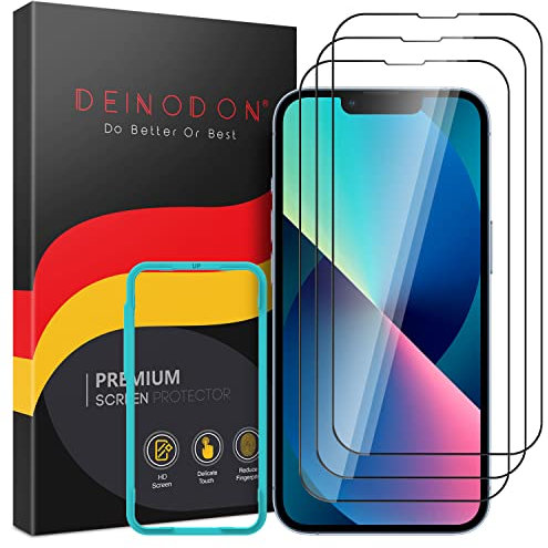 DEINODON Panzer Schutz Glas für iPhone 13 Mini [2 Stück] Full Screen Displayschutz mit Rahmen [Militärniveau 9H+ Bruchsicherheit] Antistatik Schutzglas Kristallklar Schutzfolie Schwarz Rand