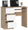 BDW Table d'Ordinateur Avec 3 Tiroirs et Tiroir Coulissant pour Clavier - Bureau pour Ordinateur de Bureau ou Portable, École et Adolescents - 90x77x50