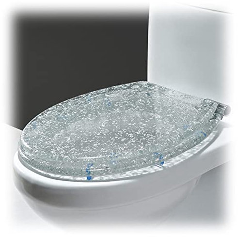 Klodeckel mit Absenkautomatik, Ovaler Glitzer-WC-Sitz mit Schnellverschluss ist Leicht zu Reinigen, Badezimmer Hochwertiger Harz-toilettendeckel (Color : Silver-Transparent)