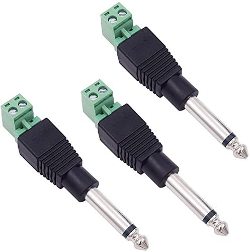 Greluma 3 STK. 6,35 mm Ersatz-Reparaturstecker Jack TS 2-poliger Mono-Stecker 1/4 6,35 mm lötfreier Anschluss für Mikrofon Lautsprecher Audiokabel Reparatur