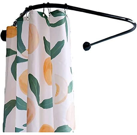 Duschvorhangstange u form ohne bohren, duschstange ecke badewanne edelstahl teleskopstange dusche Mit Vorhang FüR Runddusche Badewanne Garderobe Badezimmer Umkleideka(Size:100*120*100cm,Color:Schwarz)