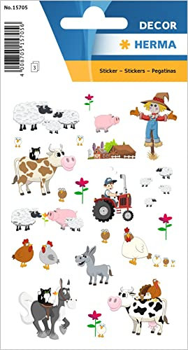 HERMA 15705 Aufkleber Bauernhoftiere klein groß, 72 Stück, Tiere Sticker mit Kuh Pferd Esel Schaf Schwein Huhn Motiv, Kinder Etiketten für Fotoalbum Tagebuch Scrapbooking Geburtstag Deko Briefe DIY