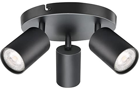 KYOTECH Lámpara de Techo LED con 3 Focos GU10 Orientables y Giratorios - Plafón Negro Mate para Dormitorio, Salas - Sin Bombilla