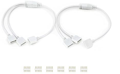 G.W.S® Pack of 2pcs 5 Pin 1 to 2 Ways Y Splitter Extension Cable for RGBW/RGBWW LED Strip Light, Equipped with 6 Male Pins