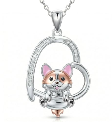 YAFEINI Corgi Halskette 925 Sterling Silber Corgi Schmuck Haustier Hundeliebhaber Geschenke Für Frauen Mädchen