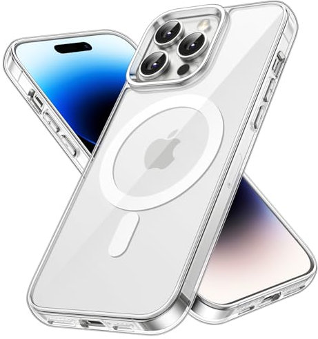 JETech Funda Magnética para iPhone 14 Pro 6,1 Pulgadas, Compatible con MagSafe Carga Inalámbrica, Carcasa Bumper Teléfono Antigolpes, Parte Trasera Transparente Anti-Arañazos (Transparente)