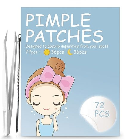 72pcs Day and Night Pimple Patches, Translucent Hydrocolloid Spot Stickers for Facial Pimple, Effective Reduce Blemishes and Spots Cover Fit for All Skin Types (Blue-72pcs)