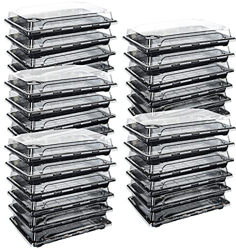 JMIATRY 30 bandejas de plástico reutilizables pequeñas para catering con tapas, 247 mm x 156 mm, bandejas para dulces y sándwich, recipientes de alimentos con base de patrón negro para fiestas y bufés