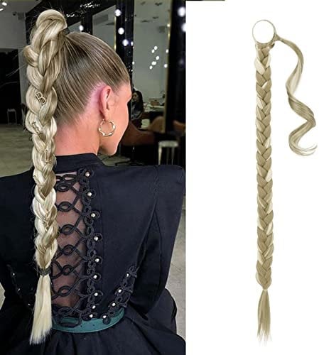 BARSDAR 66cm Langes geflochtenes Pferdeschwanz-Verlängerungsgummiband, gerade umwickelter Zopf, Haarverlängerungen, Pferdeschwanz, DIY, natürliches, weiches, synthetisches Haarteil für Frauen