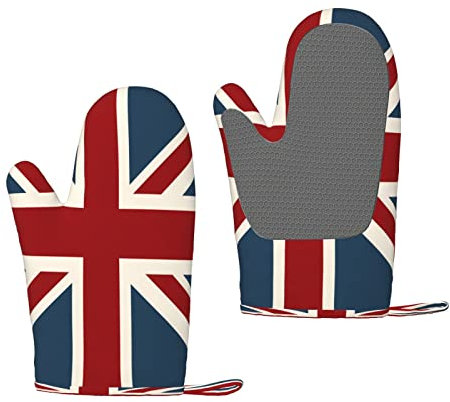 Classic Union Jack Flag Silicone Oven Mitts Anti-Slip Cooking Gloves,Heat Resistant Baking Mitts A Pair
