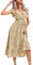 KOJOOIN Damen Sommerkleid Kurzarm Maxikleid Lange Wickelkleid Volant Kleid Rüschen Strandkleid V-Ausschnitt Elegante Blumenkleid mit Gürtel (Verpackung MEHRWEG), A-Blumen-Gelb, XXL