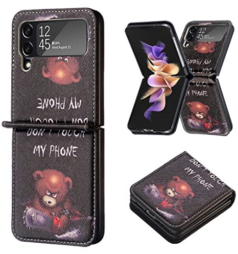 LEMAXELERS Samsung Galaxy Z Flip 3 Phone Case Galaxy Z Flip 3 Cover Shockproof Cute Saws Bear PU Leather Flip Wallet Case Magnetic Stand Card Slot Folio Bumper Case for Galaxy Z Flip 3,BF Saws Bear