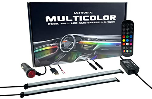 LETRONIX RGBIC RGB Full LED Rainbow Auto Ambientebeleuchtung (Für Fußraumbeleuchtung Set mit 2X LED Leisten) mit APP Steuerung und Fernbedienung