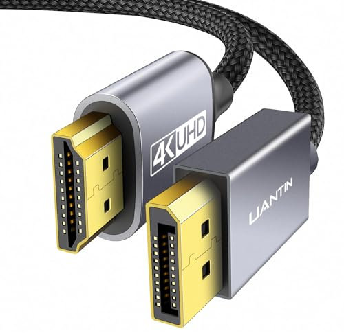 UANTIN Cavo da DisplayPort a HDMI 4K, 1,8 m, 1080p a 120 Hz, 1440P/2K a 60 Hz, unidirezionale, DP a HDMI maschio, cavo intrecciato da DisplayPort a HDMI per desktop, Dell, Lenovo, ThinkPad, HP, AMD,