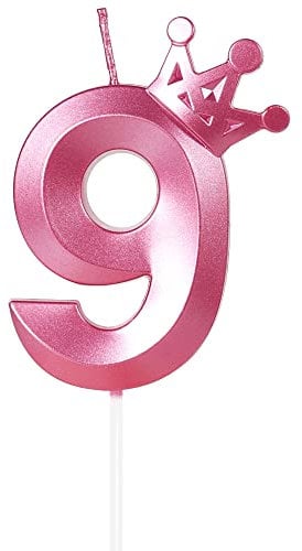 Yiran Geburtstagskerze Zahlen 9, 8cm Rosa Geburtstagskerzen mit Krone, Kerze Geburtstag, Geburtstag Kerze, Tortendeko Geburtstag, Kuchendeko Geburtstag, Geburtstagskerzen für Geburtstagsdeko, Nummer 9