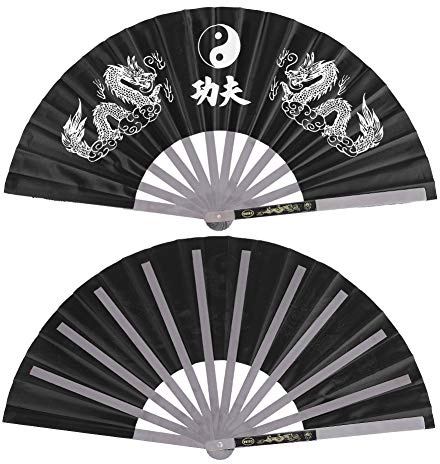 Tai Fan, Kung Fu Folding Hand Fan, Stainless Steel, Black | Martial arts, dance performance, training, Chinese , compact