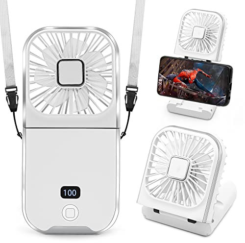 Wolepaz Handheld Fan Rechargeable,Desk Fan Foldable and Portable Hanging Neck Mini Fan,3000 mAh Portable Handheld Usb Rechargeable Fans,Suitable for Outdoor Camping, Travel, Bedroom(White)