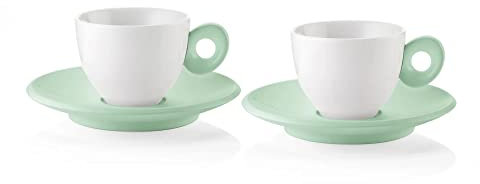 Ensemble de 2 tasses à café avec soucoupe Everyday Guzzini 081700243 Porcelaine Blanc Vert Mauve lave-vaisselle