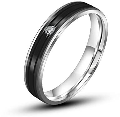 Damenring Edelstahl, Deko Ringe Schwarz Titan Silberner Schwarzer Ring mit Zirkonia Mode Geschenk Ring Größe 45 (14.3)