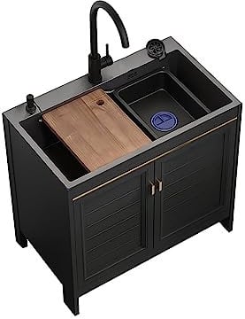 Lavello del Ristorante commerciale,Lavello da Cucina con Mobiletto,Mobile Lavello Acciaio Inox con Ripiano Rubinetto Caldo Freddo,Lavello per Interni e per Esterni,per Cucina Hotel ( Size : 75*45*80cm