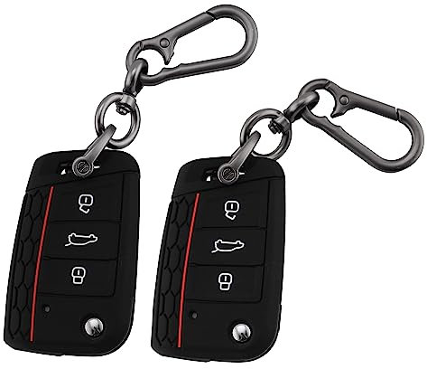 ERMWALR 2 Stück für VW-Schlüsselanhänger-Abdeckung mit Schlüsselanhänger, 3 Tasten, Silikon-Schlüsselgehäuse, passend für Volkswagen Golf 7 Polo MK6 Jetta Tiguan Skoda Seat Leon Ibiza (Vlw-3B-BB)