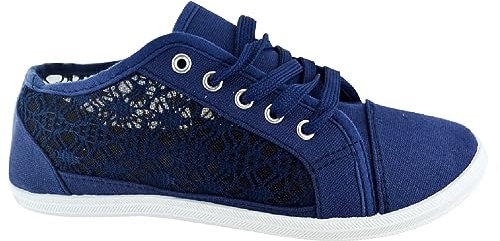 Ladies Plimsoles Beach Canvas Womens Sneakers Pumps Summer Trainers Navy