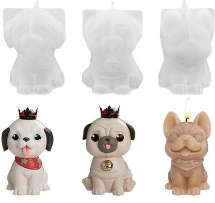 3 Pieza Cachorro Molde de silicona, DIY Moldes en Forma de Animales, 3D Perro Molde Silicona Molde de Vela para Decoración de Tartas, Chocolate, Jabón, velas de Cera de Soja, Artesanía