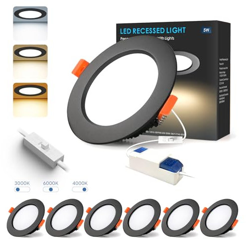 BAGZY LED Einbaustrahler 230V Dimmbar 7W Schwarz Spots Flach IP44 Bad Einbauleuchten 700lm Warmweiß 3000K/Neutralweiß 4000K/Kaltweiß 6000K Deckenspots für Badezimmer Küche Wohnzimmer 6er Set