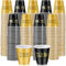 Ziliny 100 Pcs 2 oz Happy Birthday Plastic Shot Glasses Drinking Shot Glasses Disposable Black Gold Shot Cups for Party Cheer Birthday Party Plastic Cups Favors for Anniversary Wedding Supply (50th)