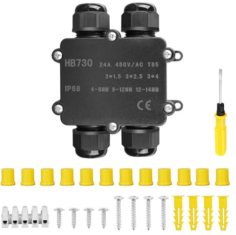 Abzweigdose Wasserdicht IP68,4 Wege Verbindungsdose,Wasserdichte Verteilerdose,Schwarz Elektrischer Außenverteilerdose Kabelverschraubung Erdkabel Anschlussdosen Klemmdose Aussen für Cable Ø 4mm-15mm