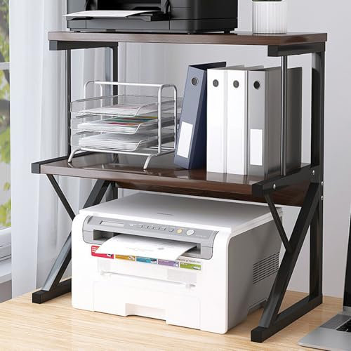 Pantanal 3-Tier Printer Desktop Stand, Home Office Tabletop Storage Organizer Shelf, Multi-Purpose Counter Rack for Scanner, Fax Machine, Books, Files, Wood Free Standing Shelf Unit, Dark Walnut