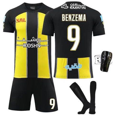 Pardofelis Trikot Fussball Jungen, Fußball Trikot Kinder Football Trainingsshirt Jersey, Fussball Trikot mit T-Shirt Shorts Socken und Schienbeinschoner Set (Schwarz Gelb, 22)