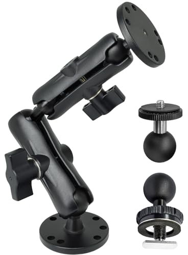 VAUBORTTI Aluminum Double Arm Round Bracket with T-Boft Mount for Rail Mount and Backup Camera Monitor