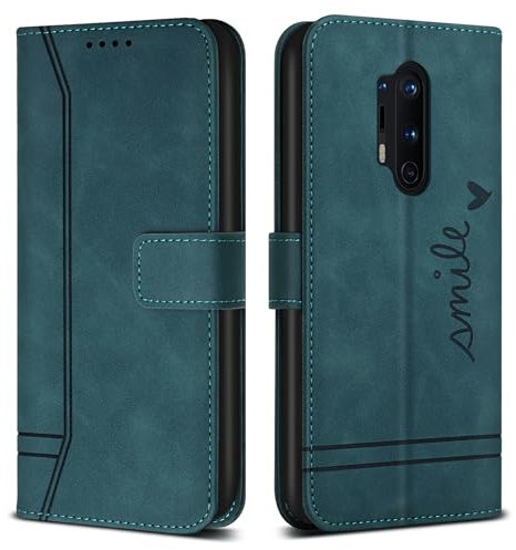 Bravoday Hülle für OnePlus 8 Pro, PU Ledertasche Handyhülle Mit Kartenfäch & Kickstand, Flip Schutzhülle Kompatibel Mit OnePlus 8 Pro, Grün