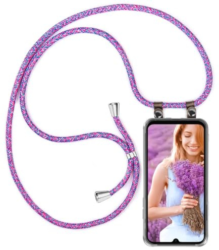 moex Handykette für Samsung Galaxy A05s Hülle mit Band abnehmbar, Handyhülle mit Kette zum Umhängen, Handyband 155 cm lang Stoff Kordel Umhängehülle, Handy Umhängeband, Lila Pink