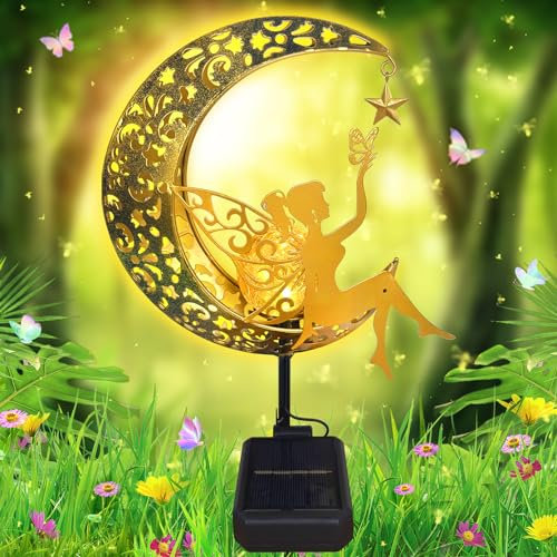TZEKING Lampade Solari da Giardino,Luci Solari da Giardino Decorative,La Lampada Solare per Esterni/Fata dei Fiori,Impermeabili Luna Lampada Solare per Esterni per Balcone,Vialetto,Prato,Patio