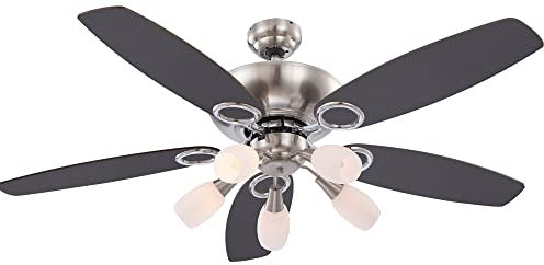 LED Deckenventilator Ventilator Schlafzimmerlampe Dimmbar Silber Chrom D 130 cm