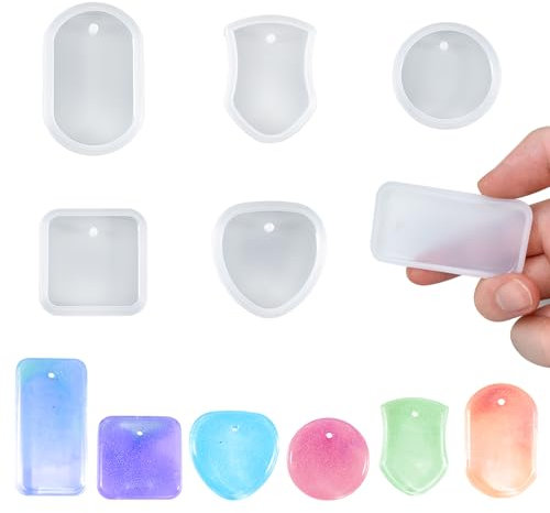 VINEST 6 Pièces Moule Resine Epoxy Bijoux, Moule Silicone Resine Epoxy pour Pendentifs, 6 Formes Moule pour Resine Epoxy, Resine Epoxy Moule Silicone Géométrique pour Pendentifs Porte-clés Bricolage