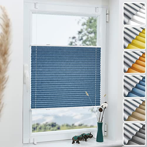 Grandekor Plissee ohne Bohren Verdunkelung Blau 60x130cm(BxH), Klemmfix Verdunklungsplissee für Fenster Tür, Thermo Plissees Verdunklung Blickdicht für Schlafzimmer, Wohnzimmer, Büro